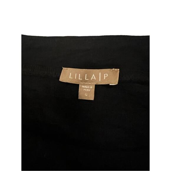 Lilla P Black Yoke Front Hi-Low Tee in Loose Knit Slub - Large - Picture 5 of 6